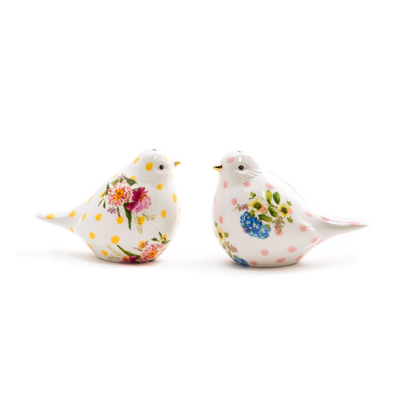 Mackenzie Childs Wildflowers Bird Salt & Pepper Shaker Gift Set in Box New - Picture 2 of 9